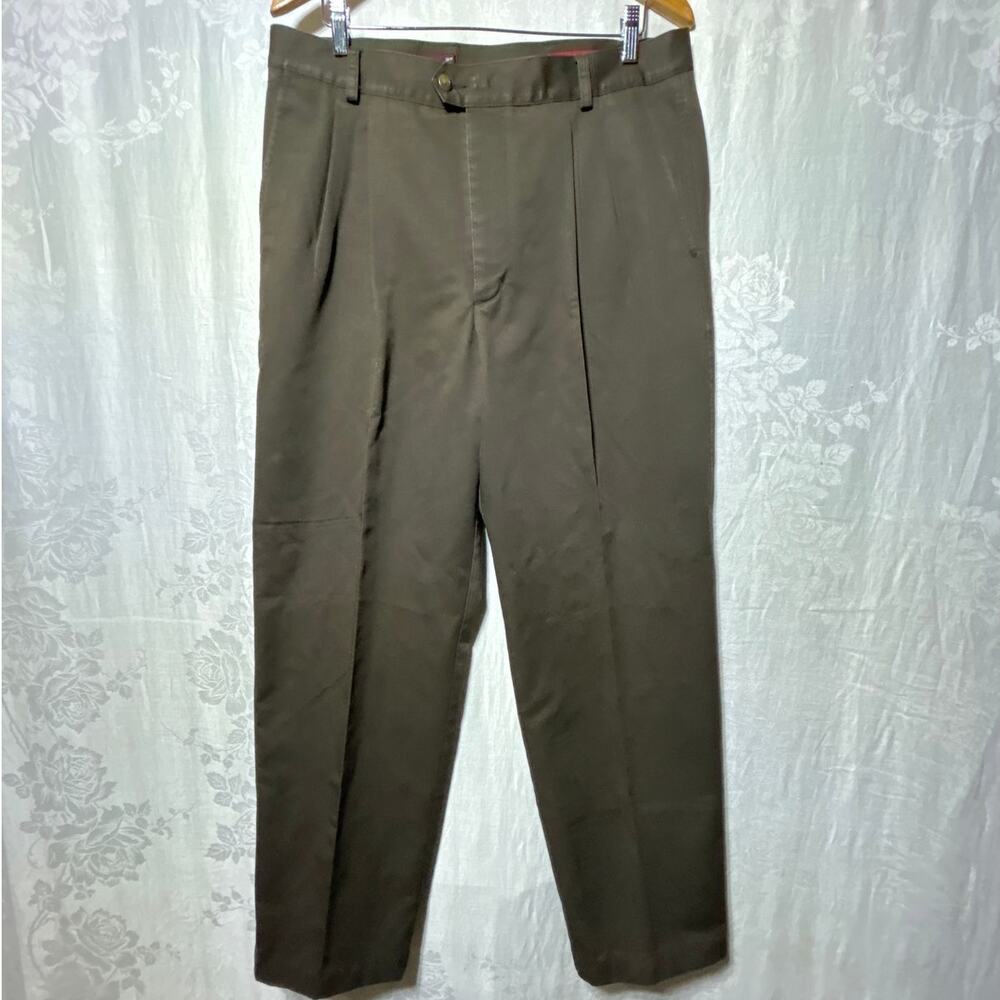 Nordstrom Pants 36x33 Brown Pleated Smartcare 100% Cotton Actual 36x30 Preppy